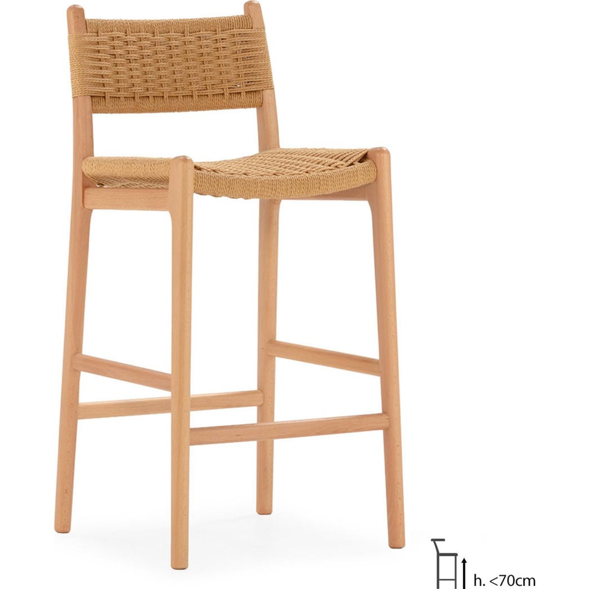Tabouret haut en bois de hêtre et corde naturel, RECOLLECTION