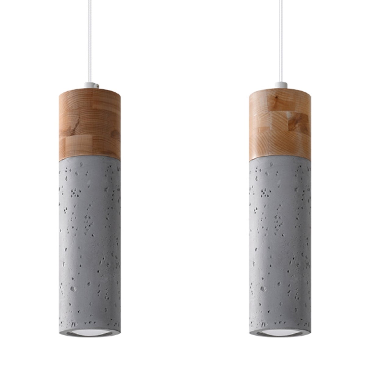 Suspension Béton Gris/Bois Naturel GU10 2 Zane gris, EDEN