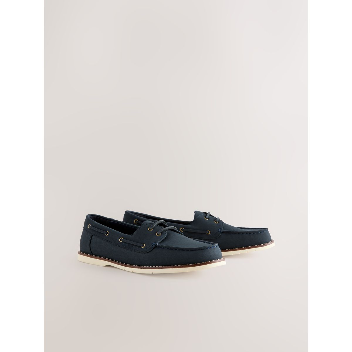 Chaussures bateau à lacets en cuir bleu marine, NEXT
