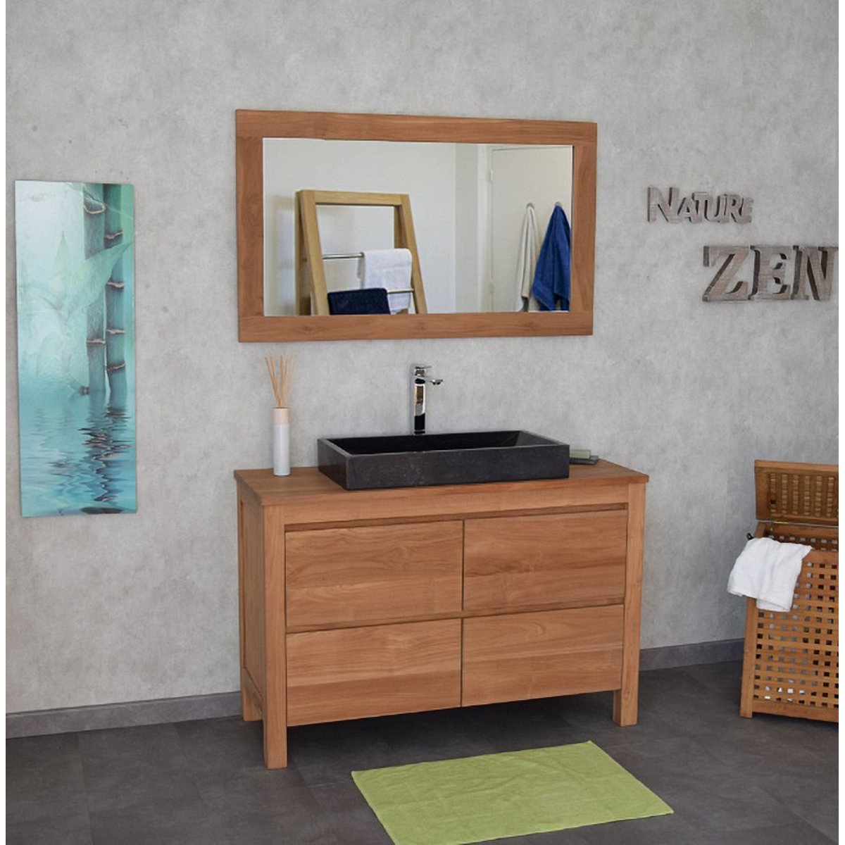 Miroir rectangulaire en teck massif 120 x 70 cm - LAZY naturel, WILDWATER