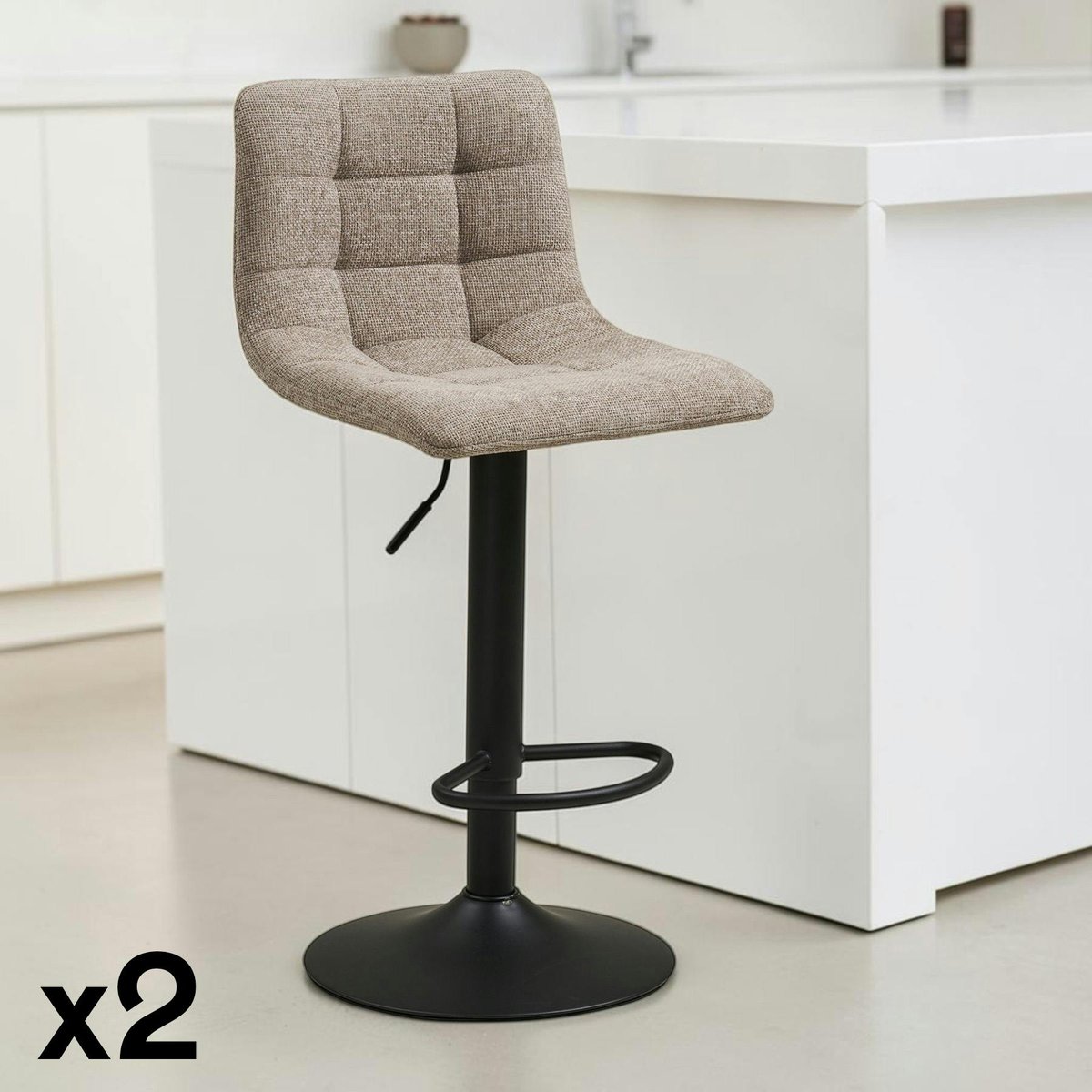 Tabouret de bar en velours (lot de 2) SAVONE gris, PIER IMPORT