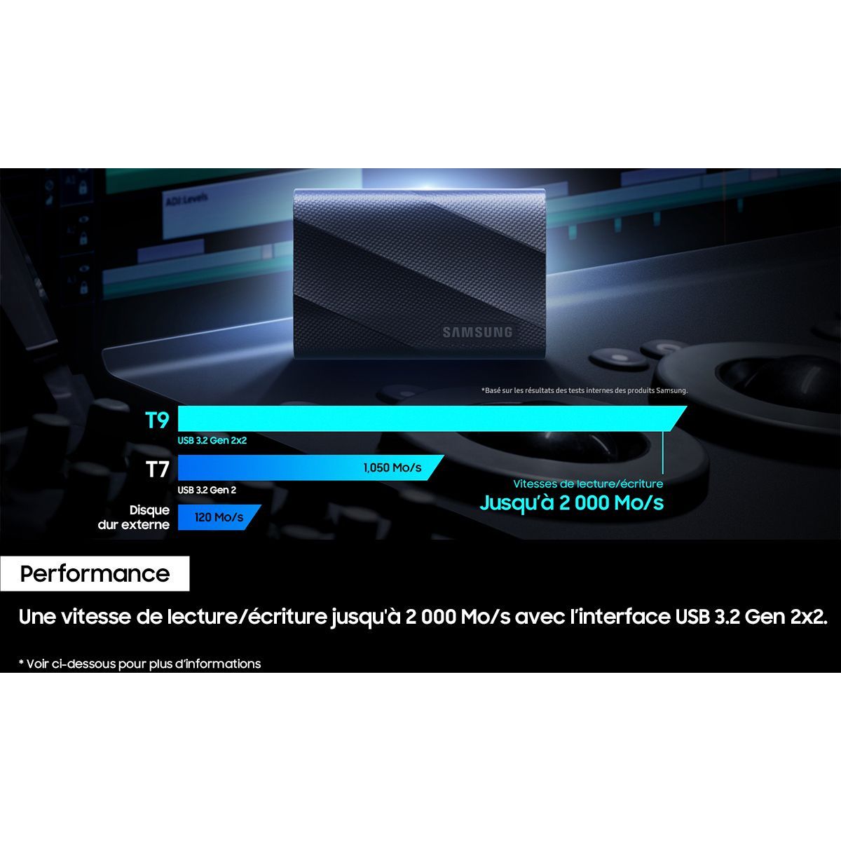 Disque SSD externe 1To T9 couleur unique, SAMSUNG