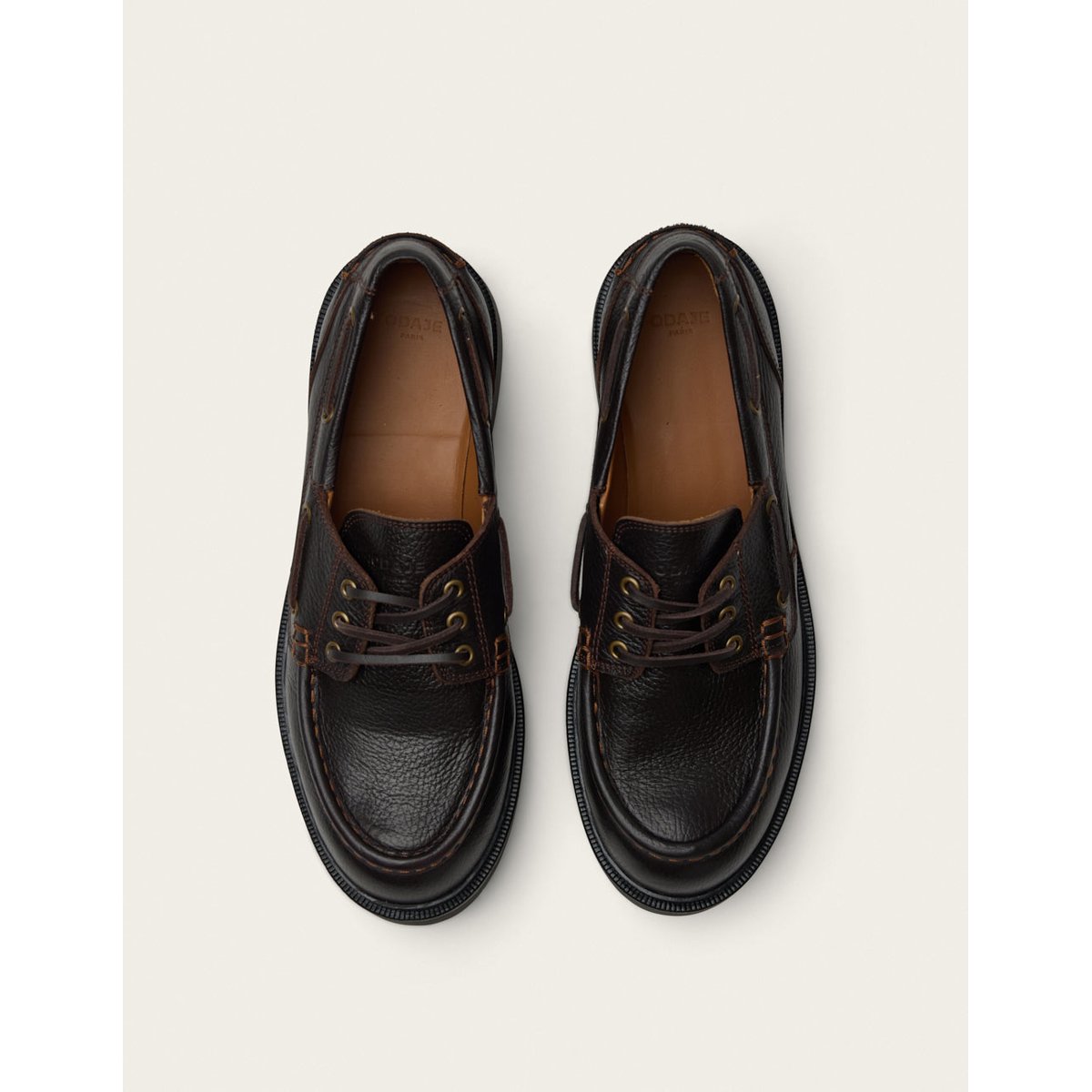 Chaussures Bateau TONKI cuir grainé marron, ODAJE