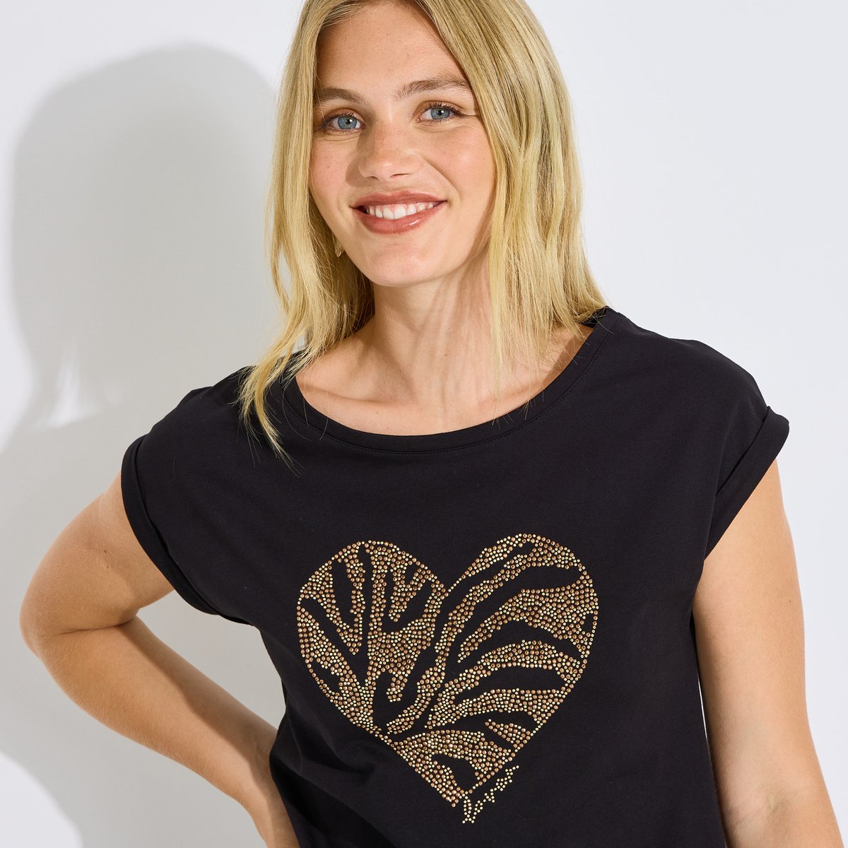 T-shirt motif cœur strass noir, GRAIN DE MALICE
