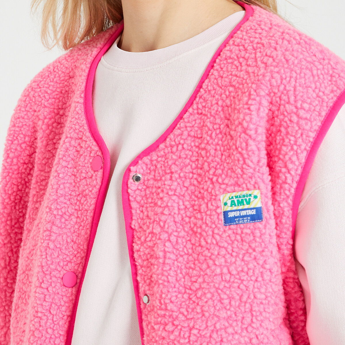 Chaleco de corte holgado y cuello redondo HOKTOWN rosa fluo, AMERICAN VINTAGE