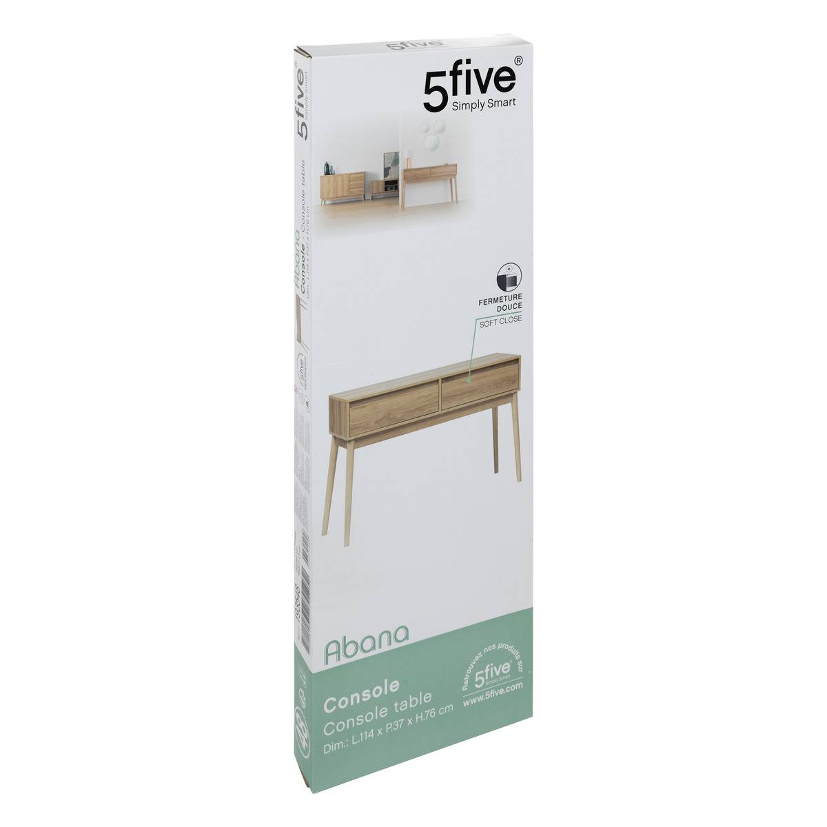 Console 2 tiroirs effet chêne naturel ABANA beige, 5FIVE SIMPLY SMART