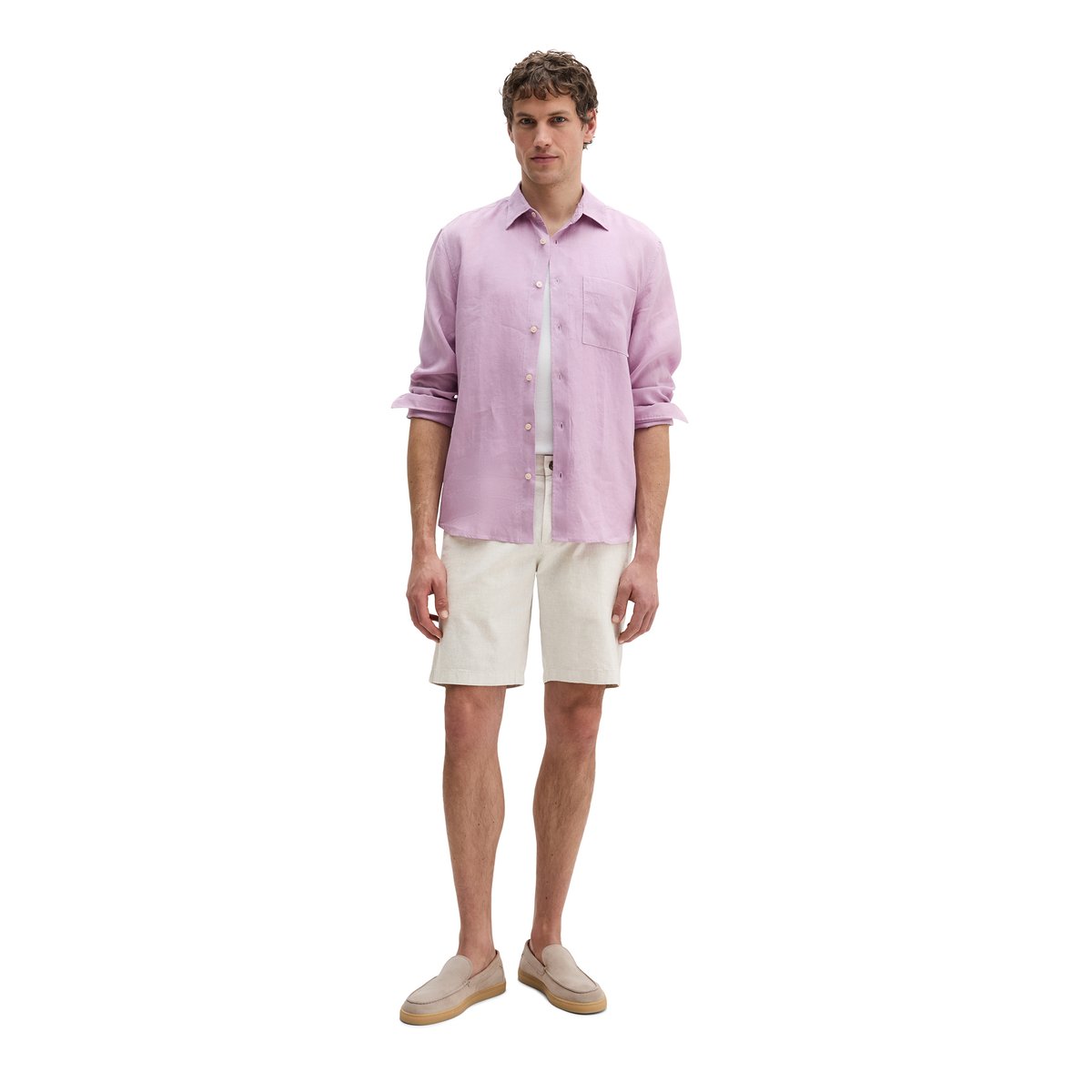 Chemise à col Kent regular en pur lin violett, MARC O'POLO