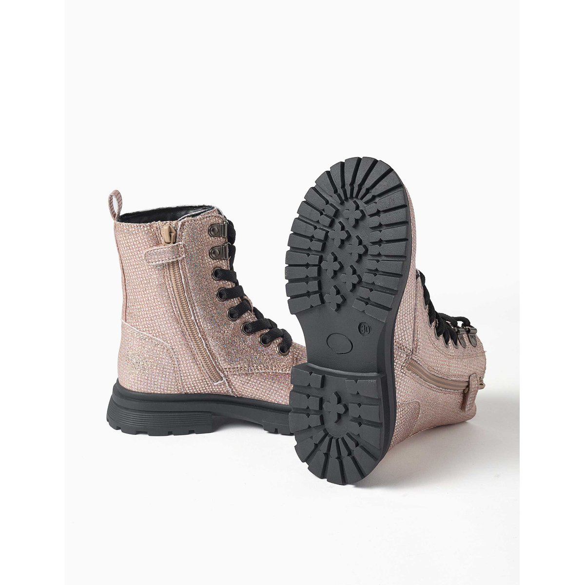 Bottes montantes avec effet paillettes et lacets gris, ZIPPY