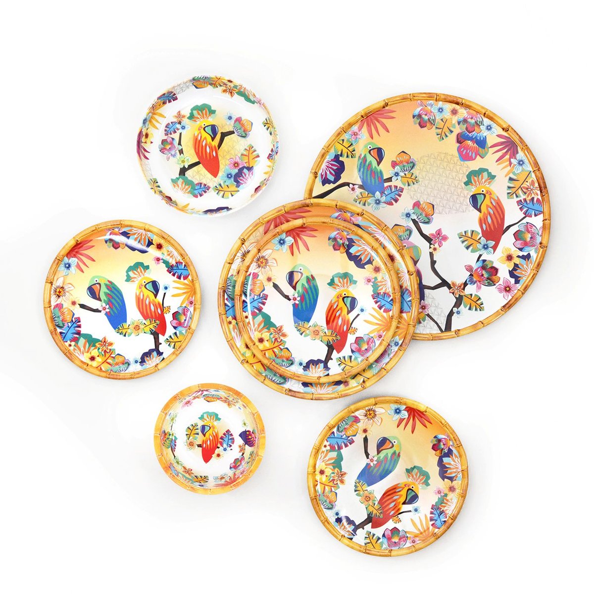 Plat de service rond Perroquets de Bahia 35,5 cm autres, LES JARDINS DE LA COMTESSE
