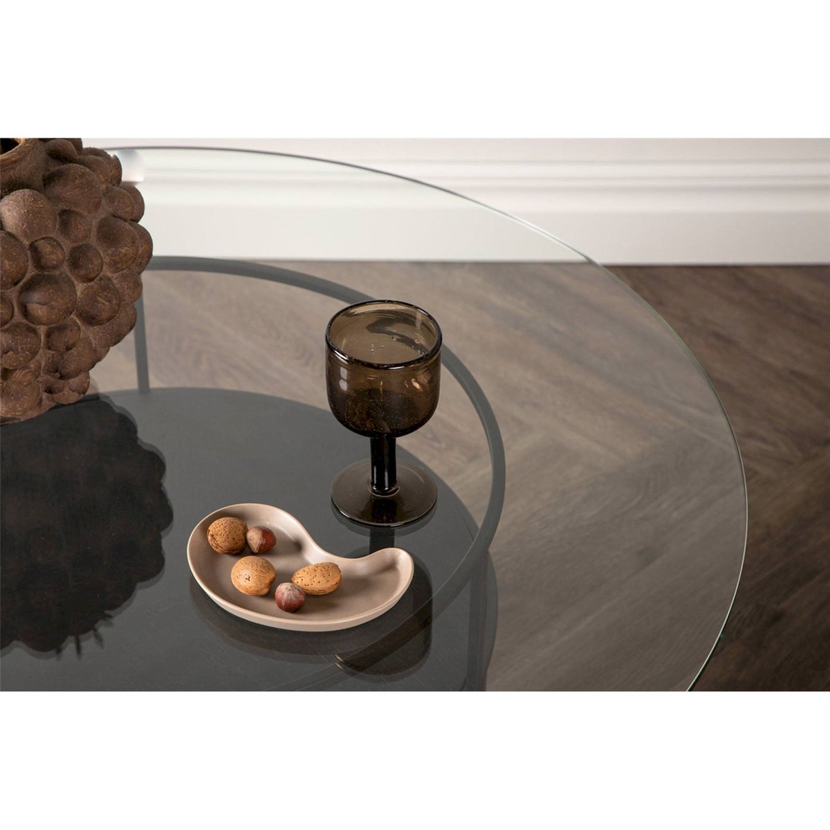 Table basse ronde collection SESANDALLY noir et transparent, RECOLLECTION