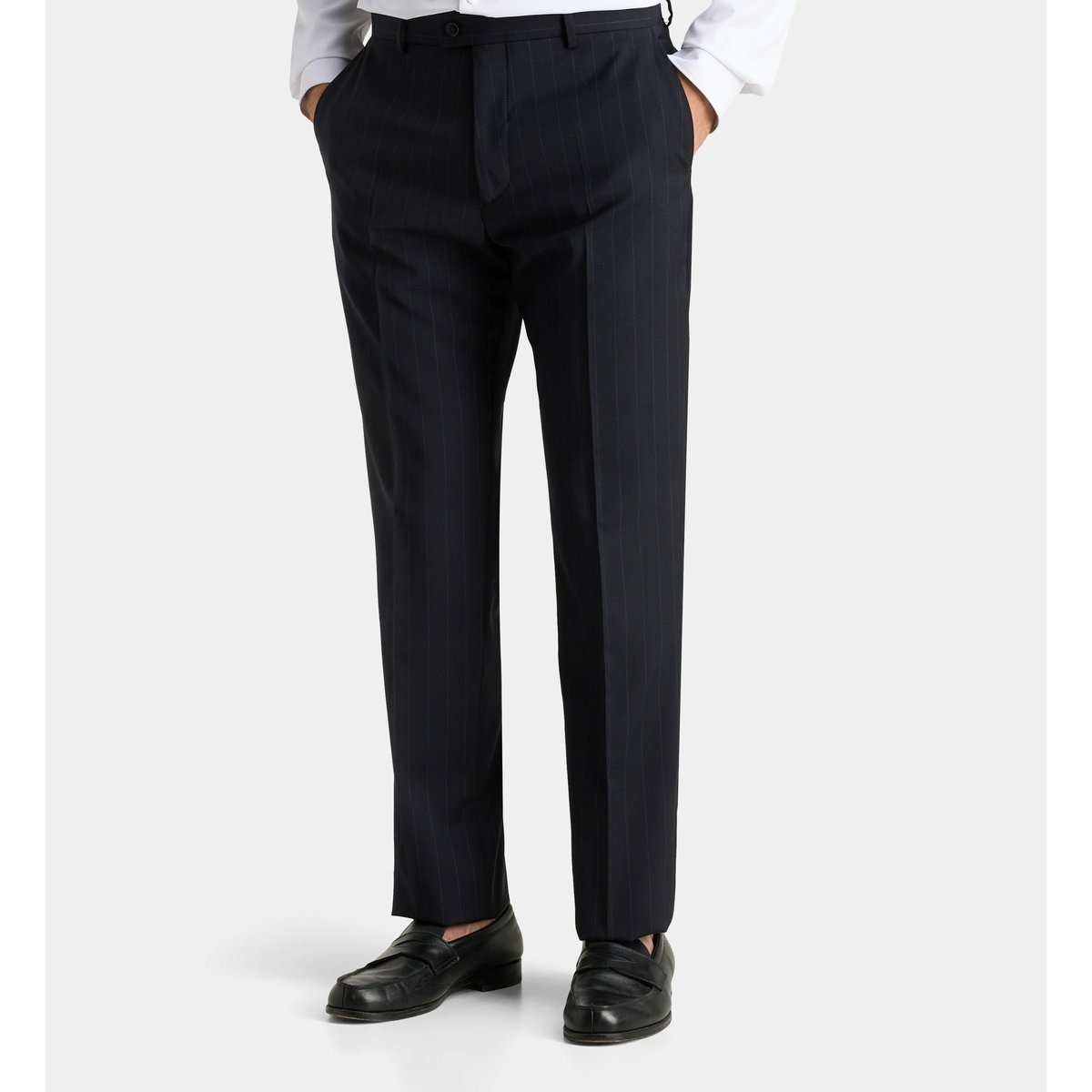 Pantalon de costume vinci rayé droit en laine bleu marine, COMPTOIR GL