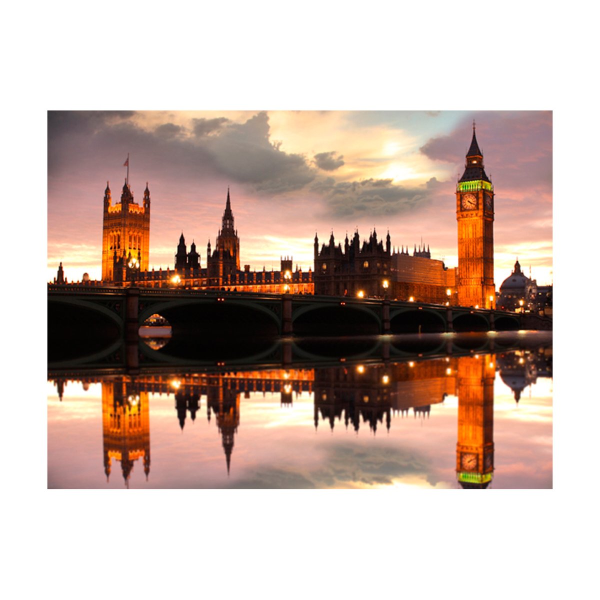 Papier peint intissé panoramique Ville et Architecture Soirée à Londres, Big Ben jaune / doré, EDEN