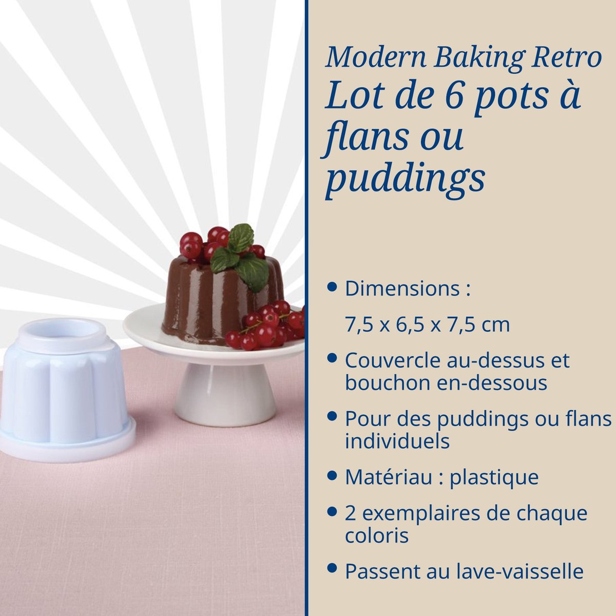 Lot de 6 moules à flans avec couvercle RETRO coloré, DR OETKER