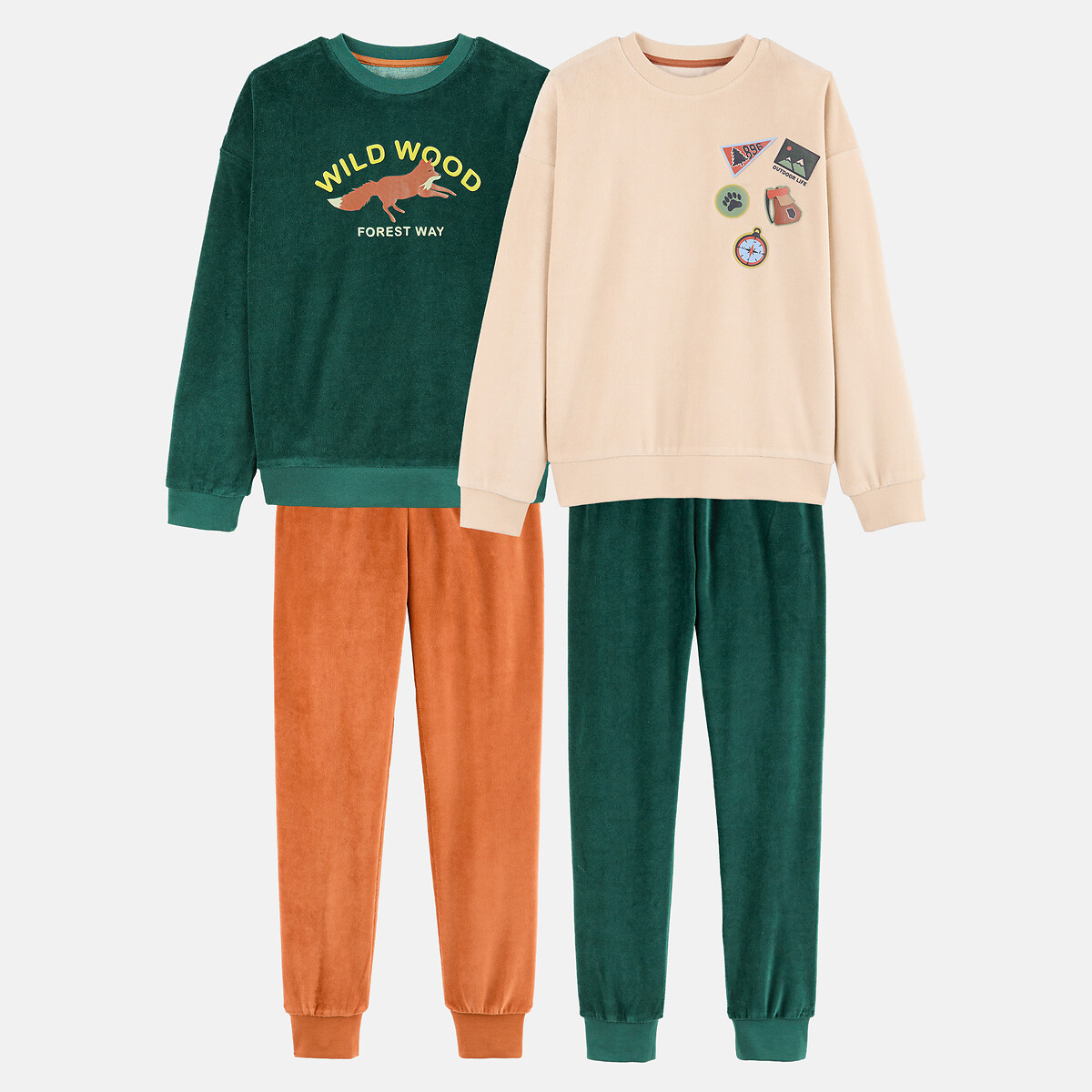 Set di 2 pigiami in velluto, con motivo con volpe e toppe stampate assortiti , LA REDOUTE COLLECTIONS