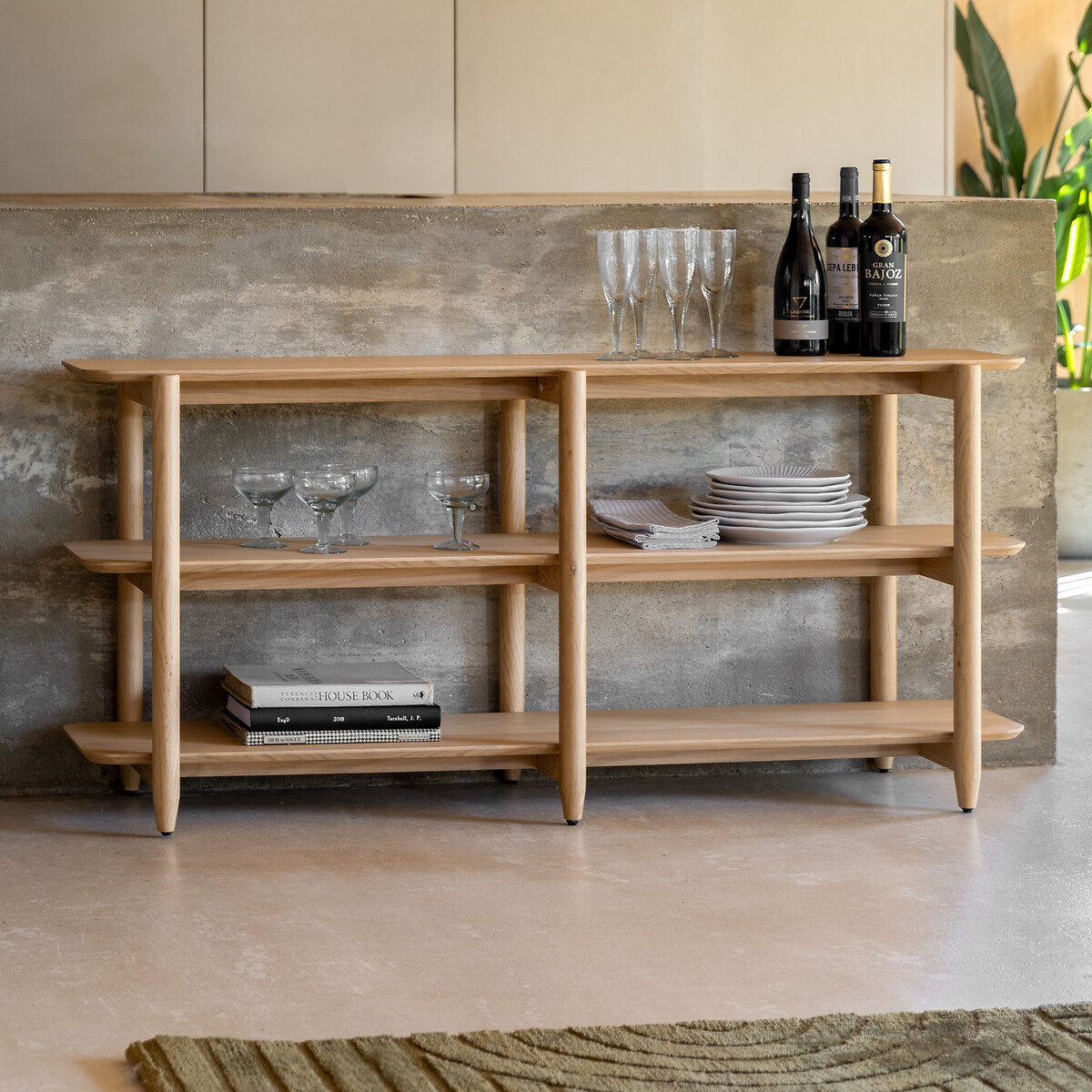 Hale Natural Wood Low Open Shelving Unit oak, ÉDITÉ