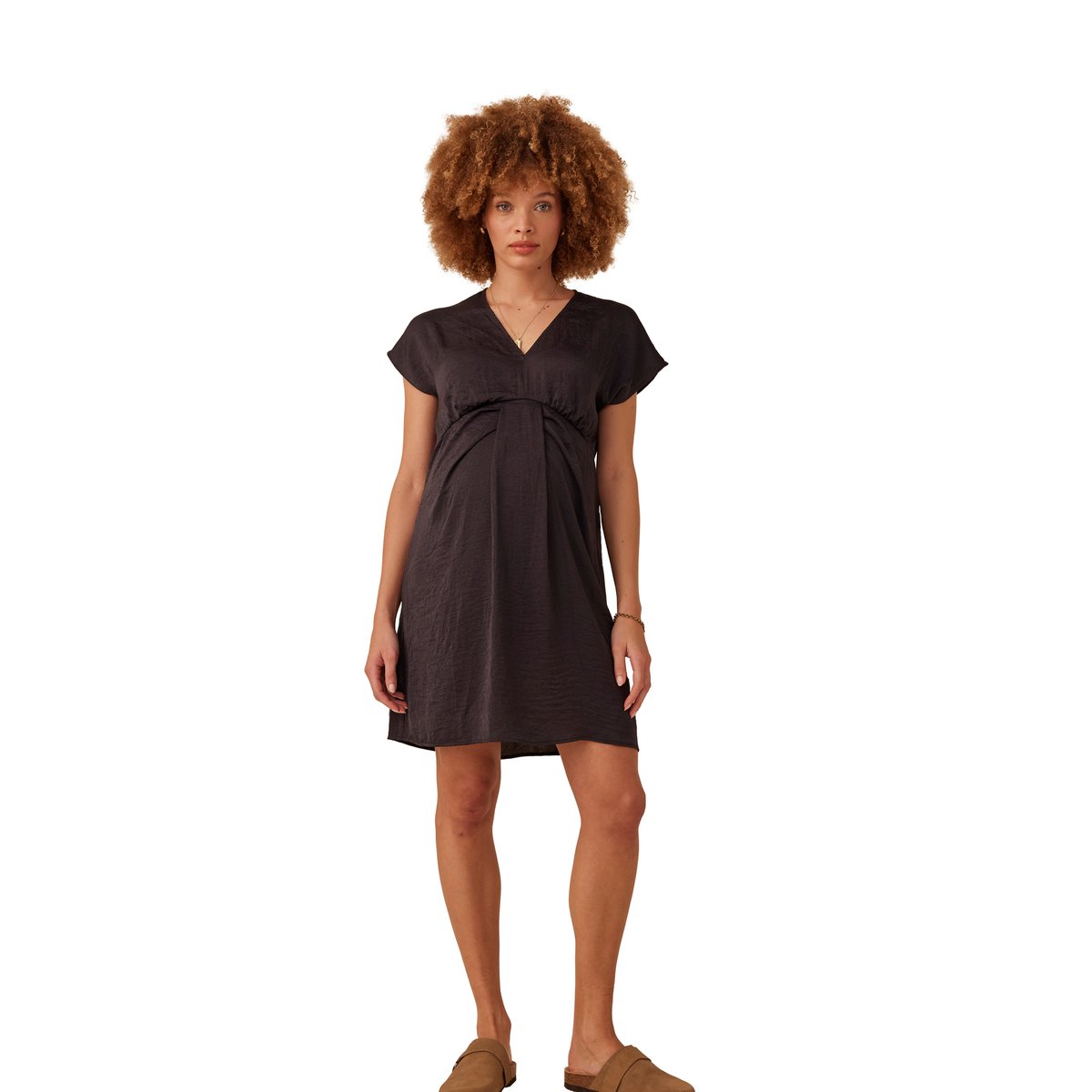 Robe grossesse effet satiné anthracite, ENVIE DE FRAISE