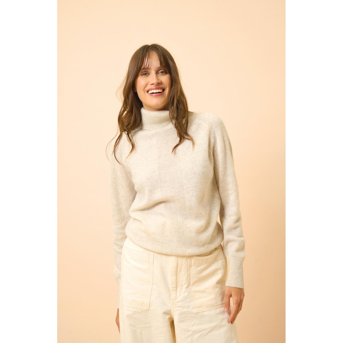 Pull Col Roulé Gris Perle Chiné Lilly gris clair, JUST CASHMERE