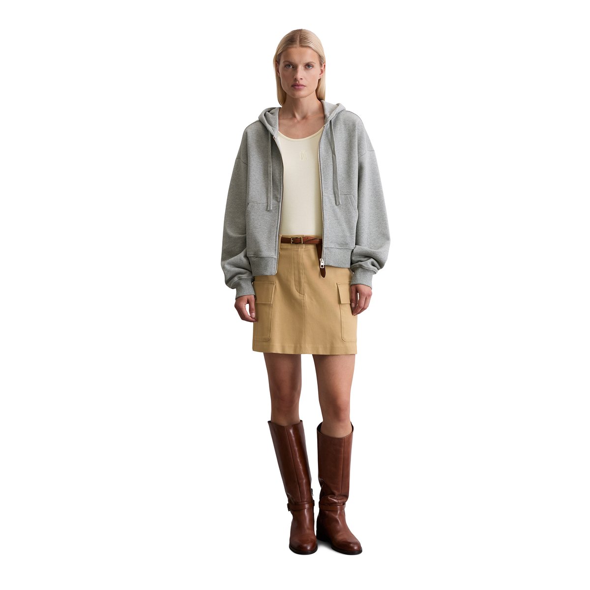 Veste sweat relaxed en pur coton organique gris clair, MARC O'POLO