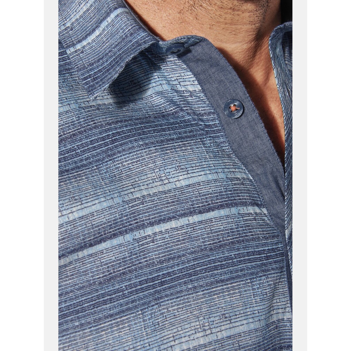 Chemise à manches courtes MERTRICH bleu rayé, JAN VANDERSTORM