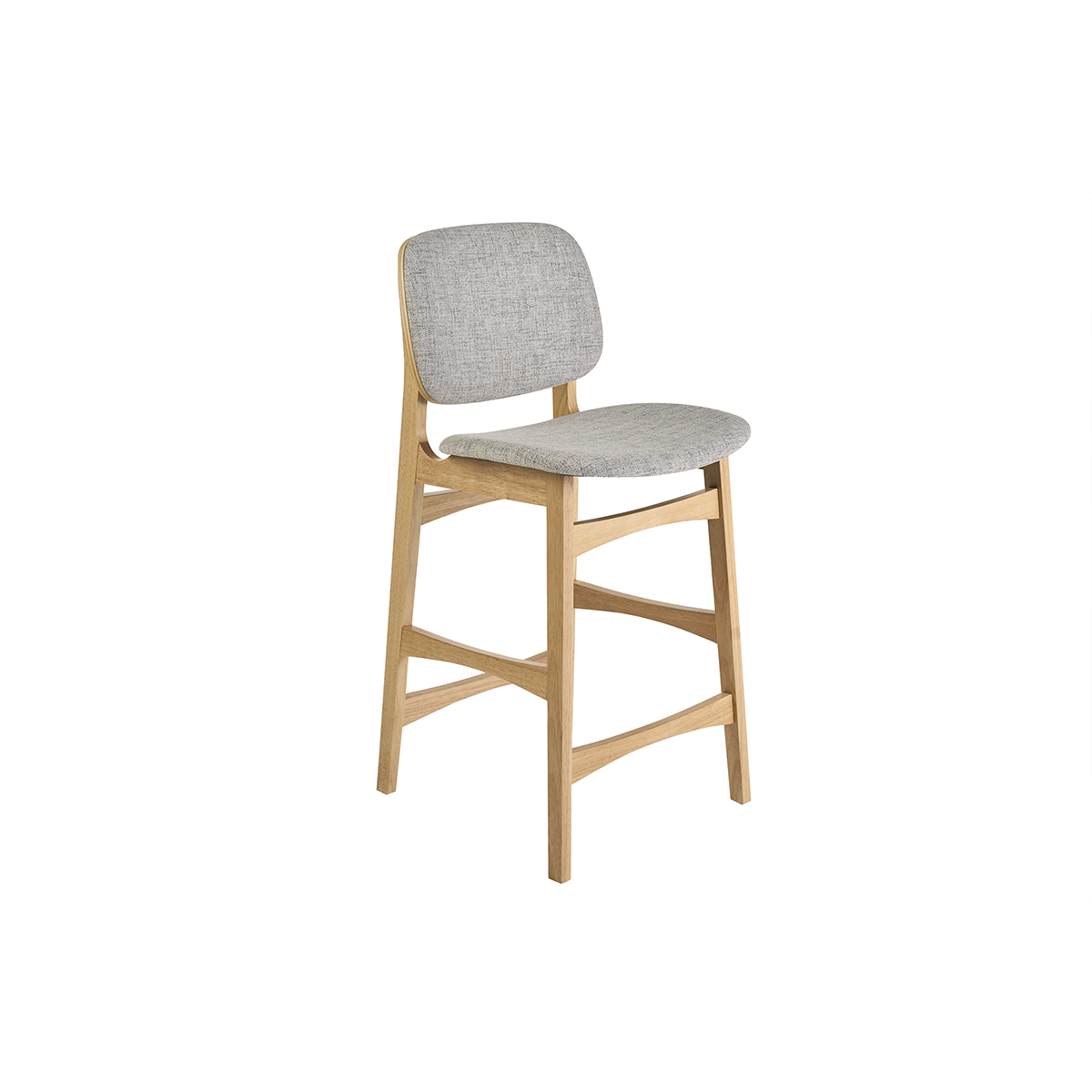 Tabourets scandinaves en bois clair frêne et tissu gris clair H66 cm (lot de 2) SOQUETTE gris, MILIBOO