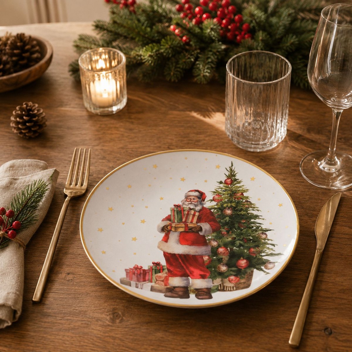 Lot de 12 assiettes de présentation PÈRE NOËL multicolore, TOILINUX