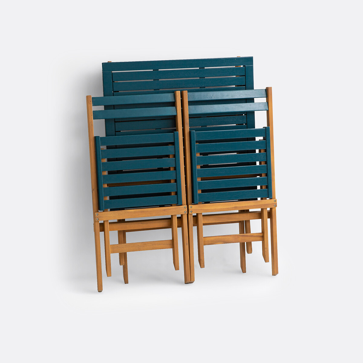 Dudena Acacia 2-Seater Folding Garden Set, Square Table and 2 Chairs prussian blue, LA REDOUTE INTERIEURS