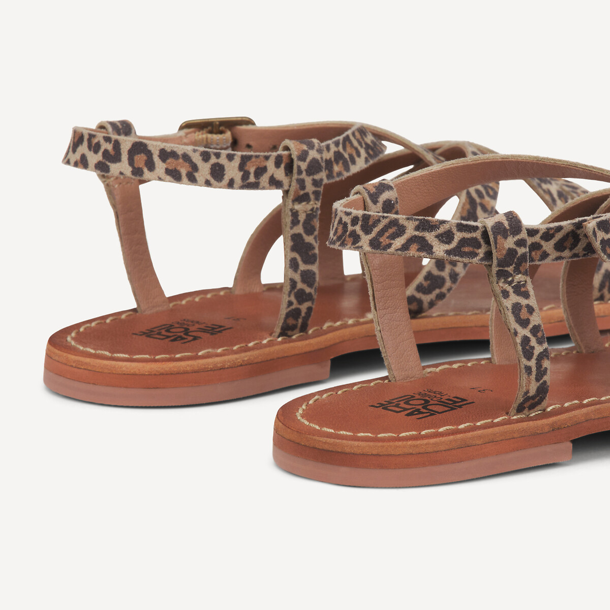 Sandálias em pele com tiras, motivo leopardo estampado leopardo, LA REDOUTE COLLECTIONS