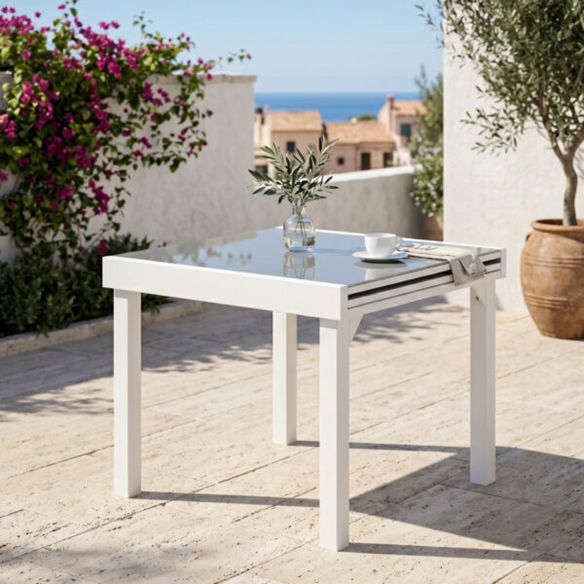 Ensemble en aluminium, 4fauteuils et 4 chaises MODULO blanc, WILSA GARDEN