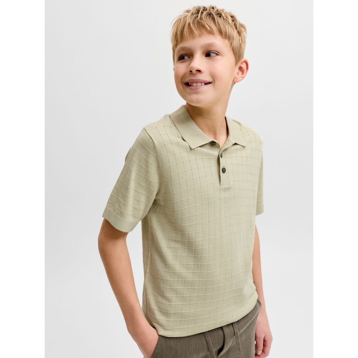 Polo Tricoté grise - alfalfa 1, JACK & JONES JUNIOR