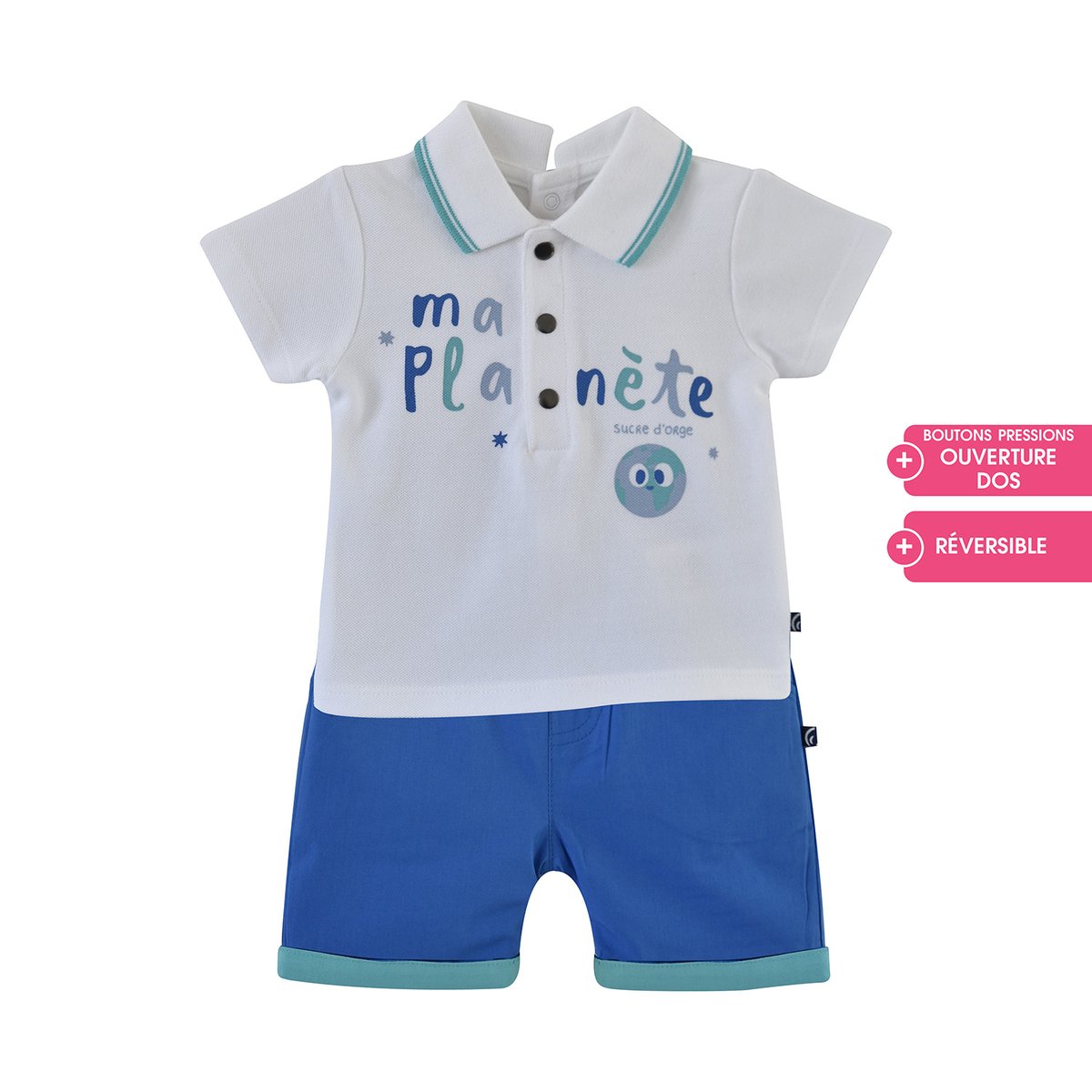 Ensemble polo bermuda enzo bleu, SUCRE D'ORGE