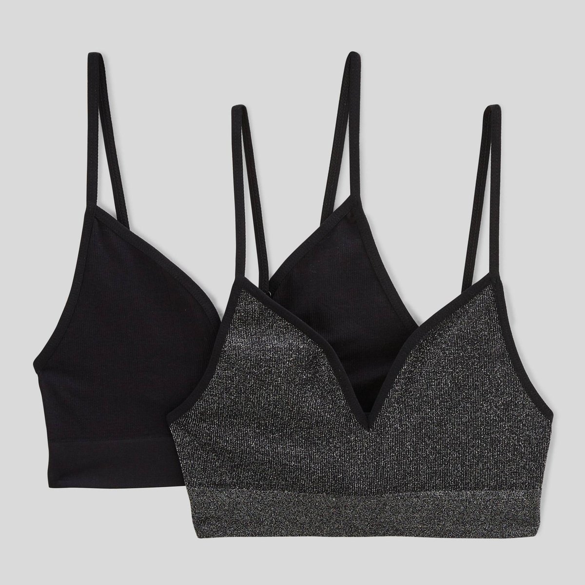 Lot de 2 brassières sans coutures avec fils métallisés noir, MONOPRIX