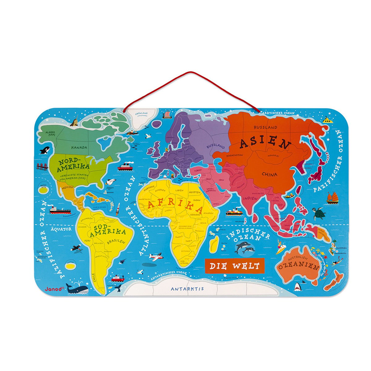 Puzzle Monde Magnétique Allemand 92 Pièces couleur unique, JANOD