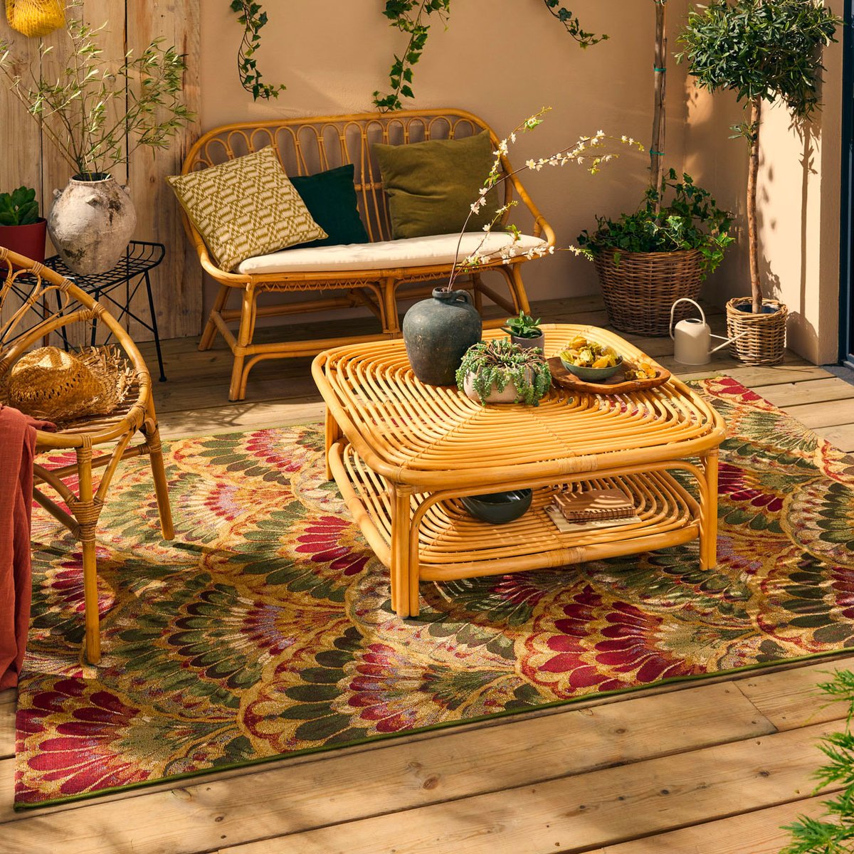 Tapis extérieur art déco motif éventail LIDO multicolore, NAZAR RUGS
