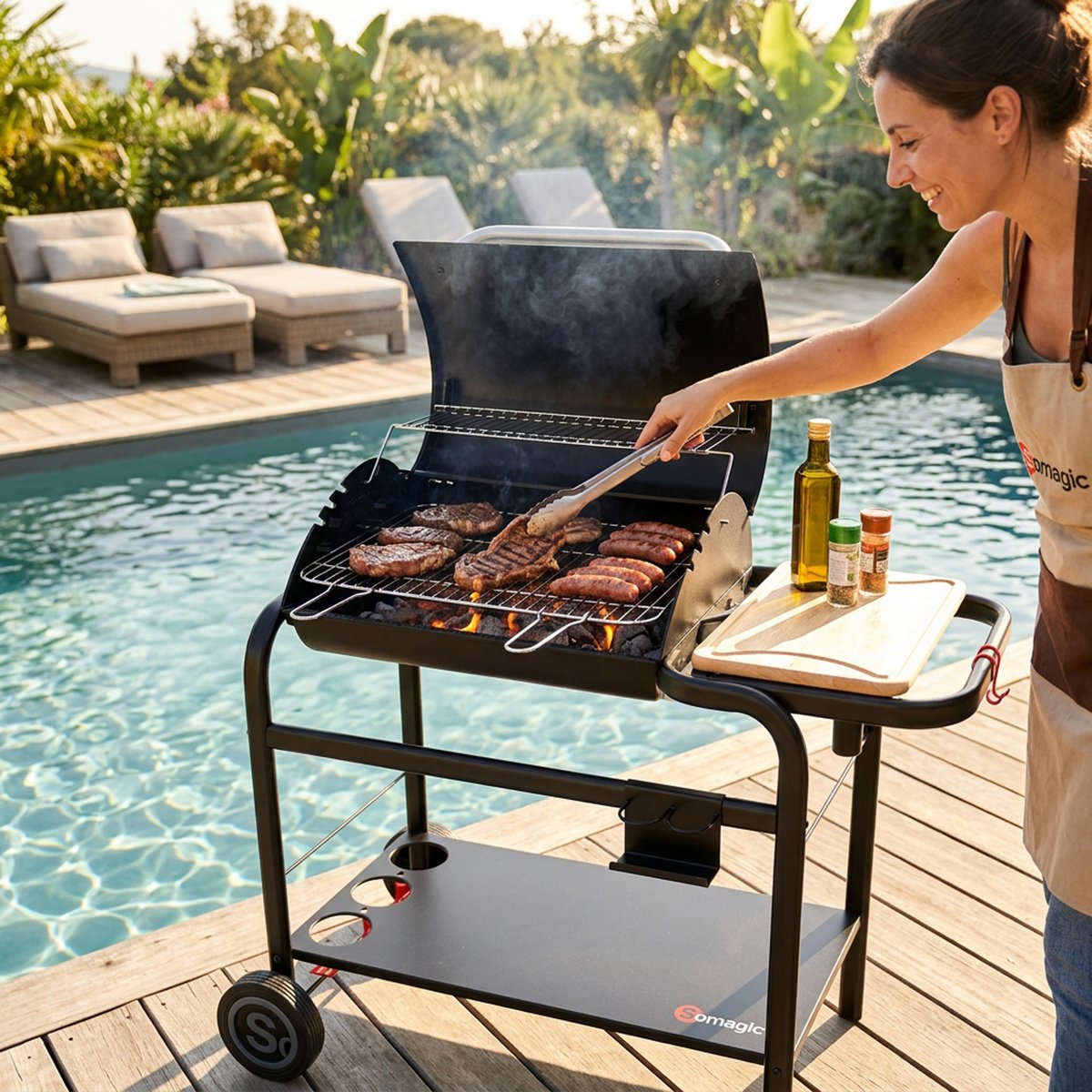 Barbecue à charbon avec cuve en fonte noir, noir, noir, SOMAGIC