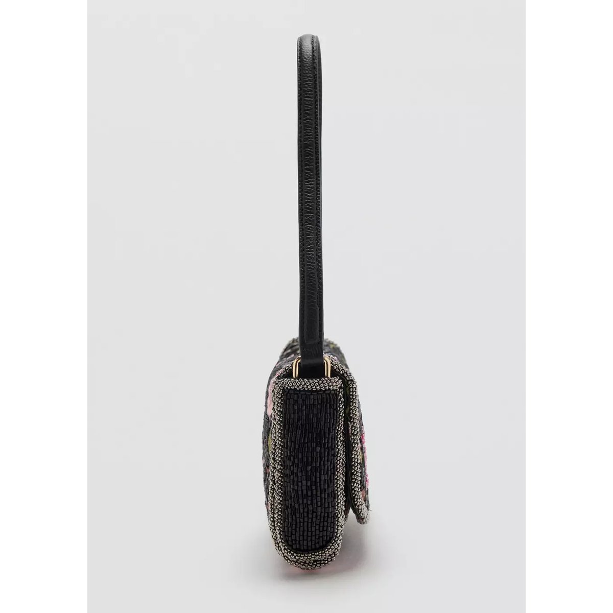 Sac avec broderie en strass imprimé à fleurs noir, MANGO
