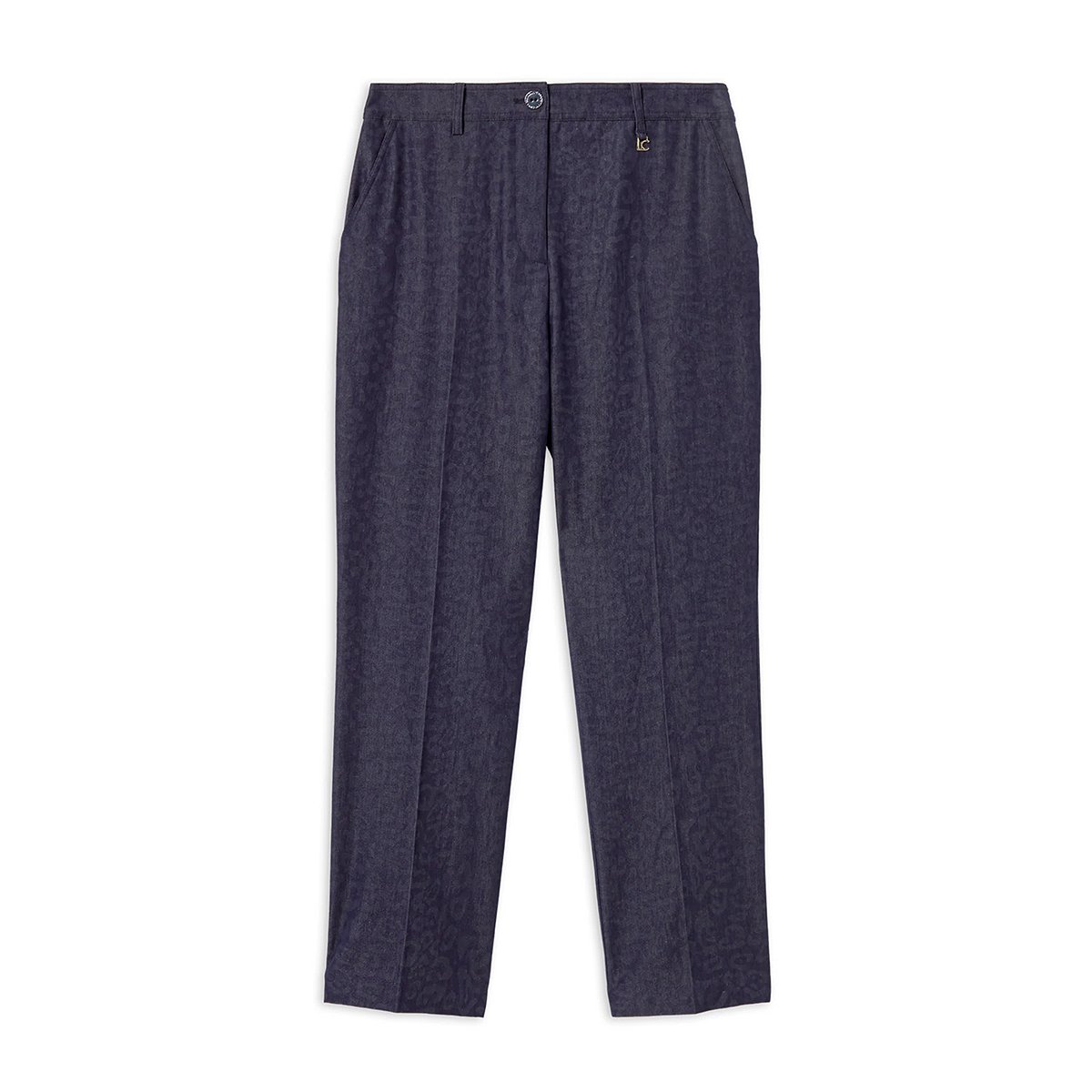 Pantalon évasé à motif léopard jacquard bleu marine, LOLA CASADEMUNT