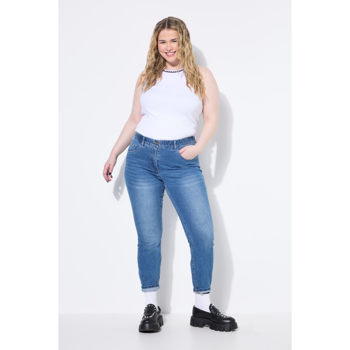 Jean Skinny taille haute, coupe 5 poches bleu jean, STUDIO UNTOLD