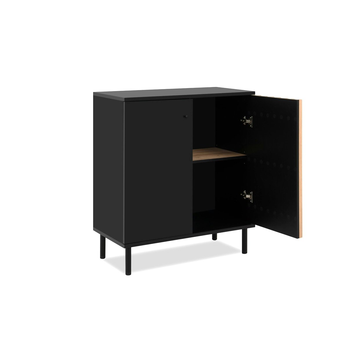 Petit buffet 2 portes design noir et décor bois NOREN noir, PIER IMPORT