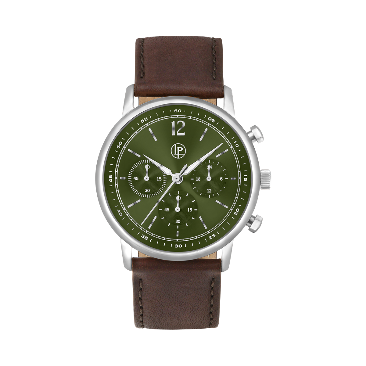 Montre Analogique  AUGUSTE argenté vert marron, LOUIS PION