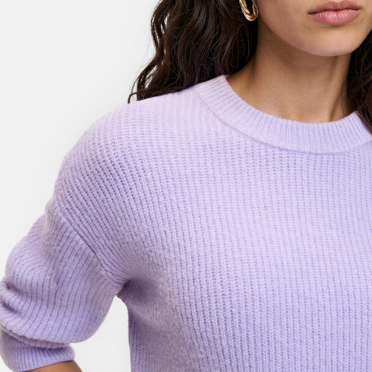 Jersey de cuello redondo de punto acanalado, corte ancho lila, LA REDOUTE COLLECTIONS