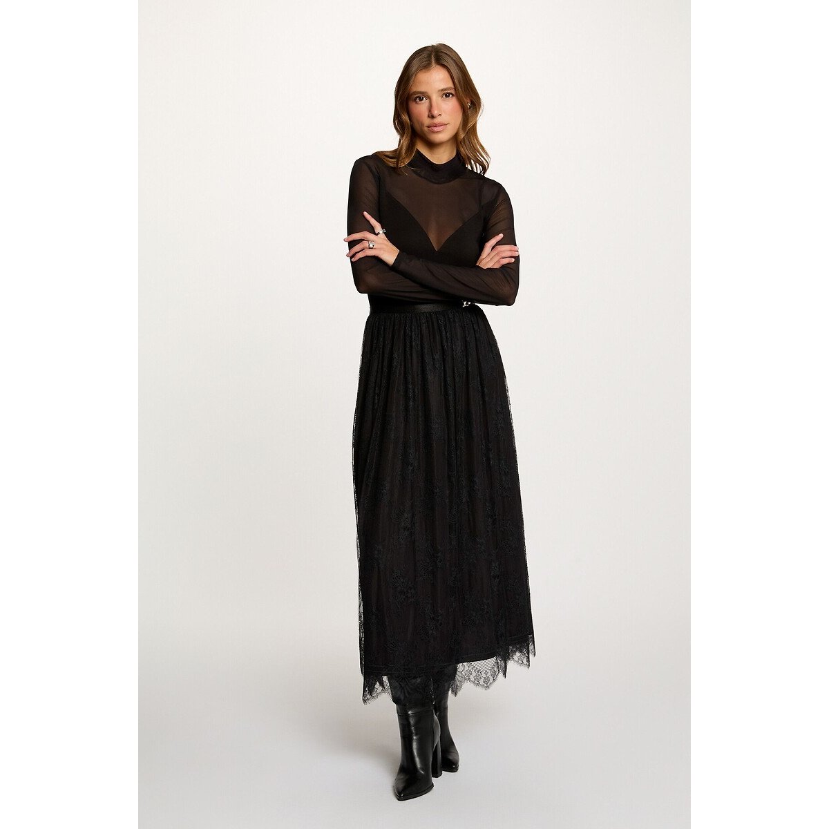 T-shirt col montant, manches longues noir, MORGAN
