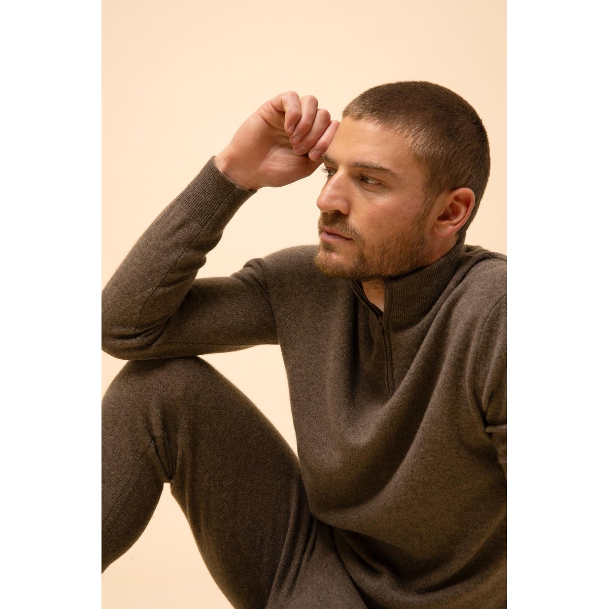 Pull Camionneur Taupe Chiné Bradley marron, JUST CASHMERE