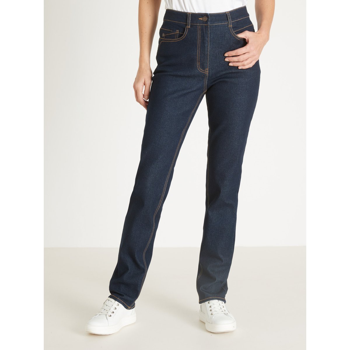 Jean taille haute coupe droite denim brut, DAXON