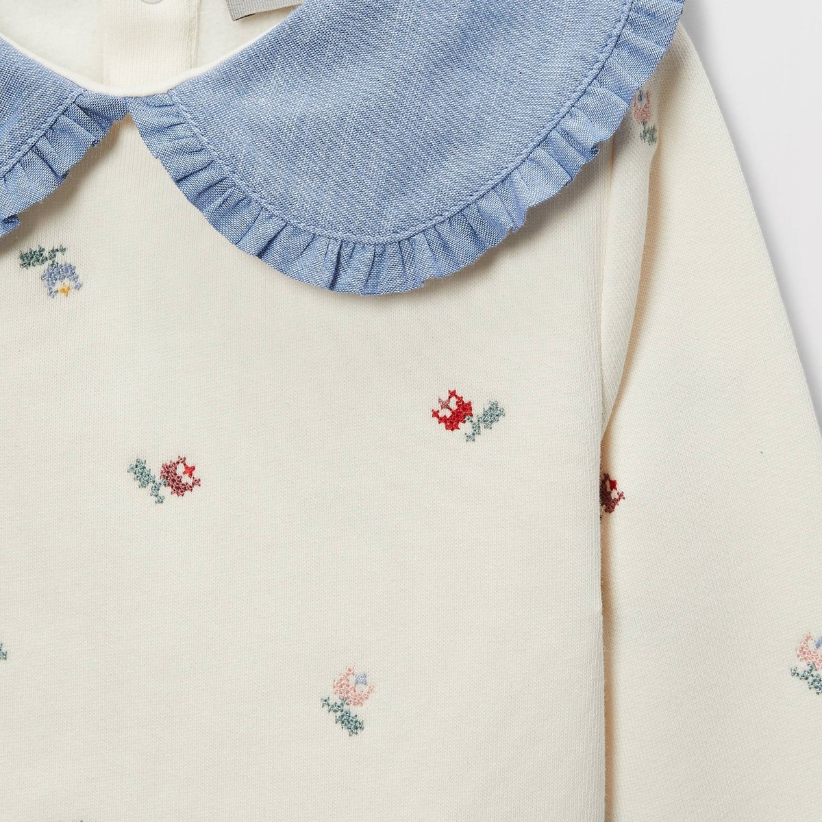 Sweat imprimé à col chambray en coton BIO GOTS naturel, BOUT'CHOU