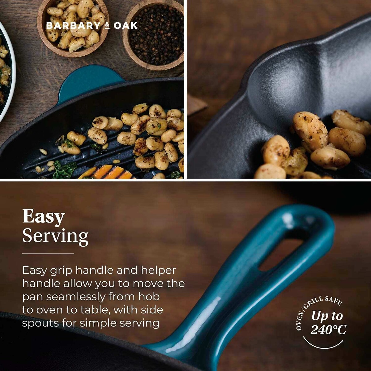 26cm Nattura Cast Iron Grill Pan teal, BARBARY & OAK
