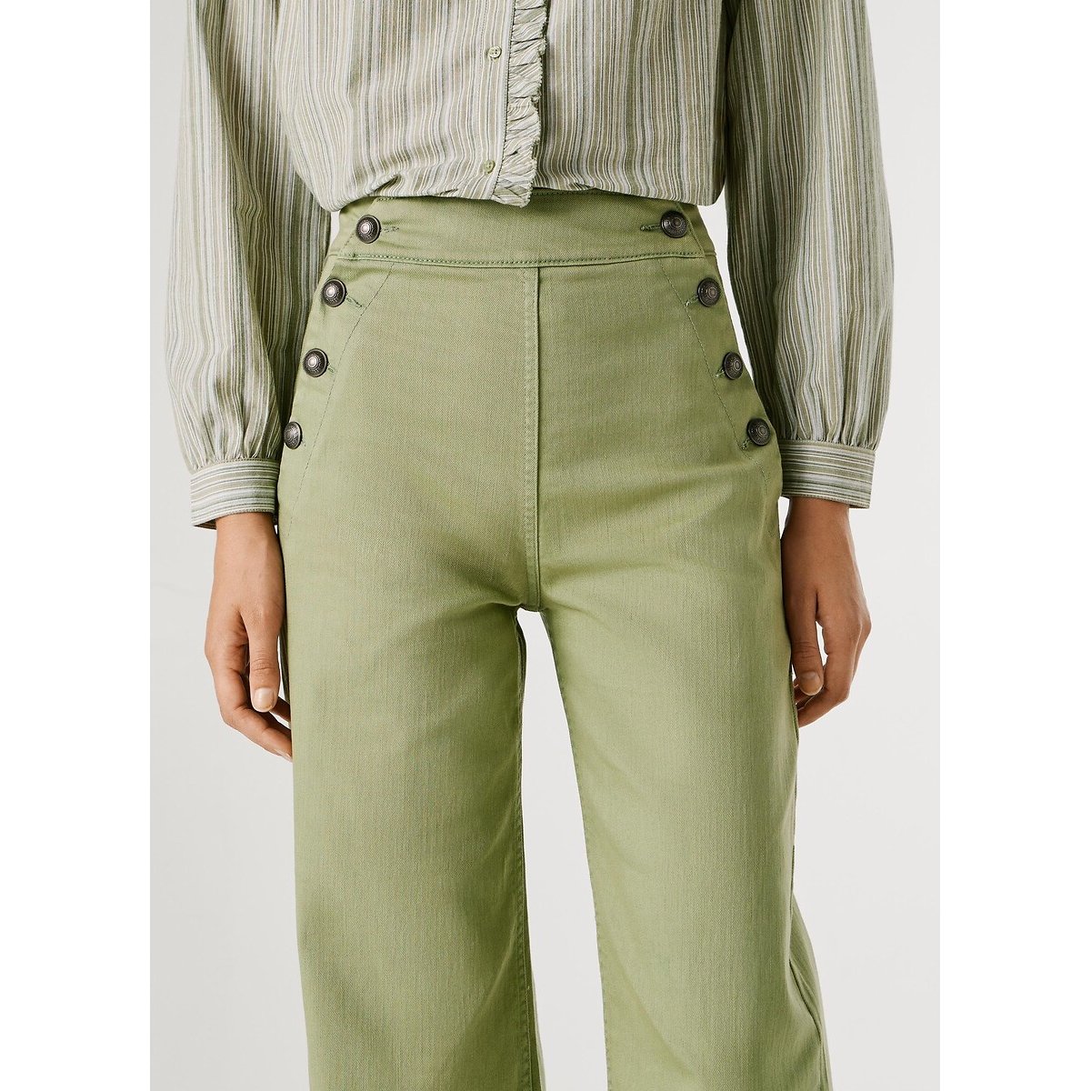 Pantalón de pata ancha con detalle de botones caqui, PEPE JEANS