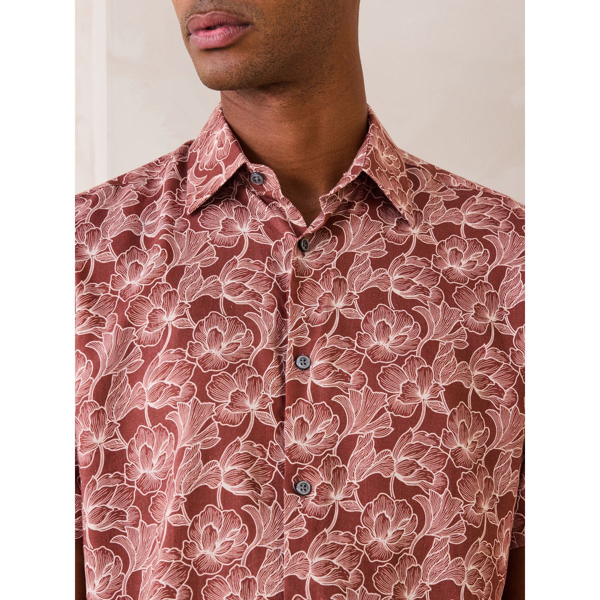 Chemise habillée en viscose et lin marron rouille imprimé floral, NEXT