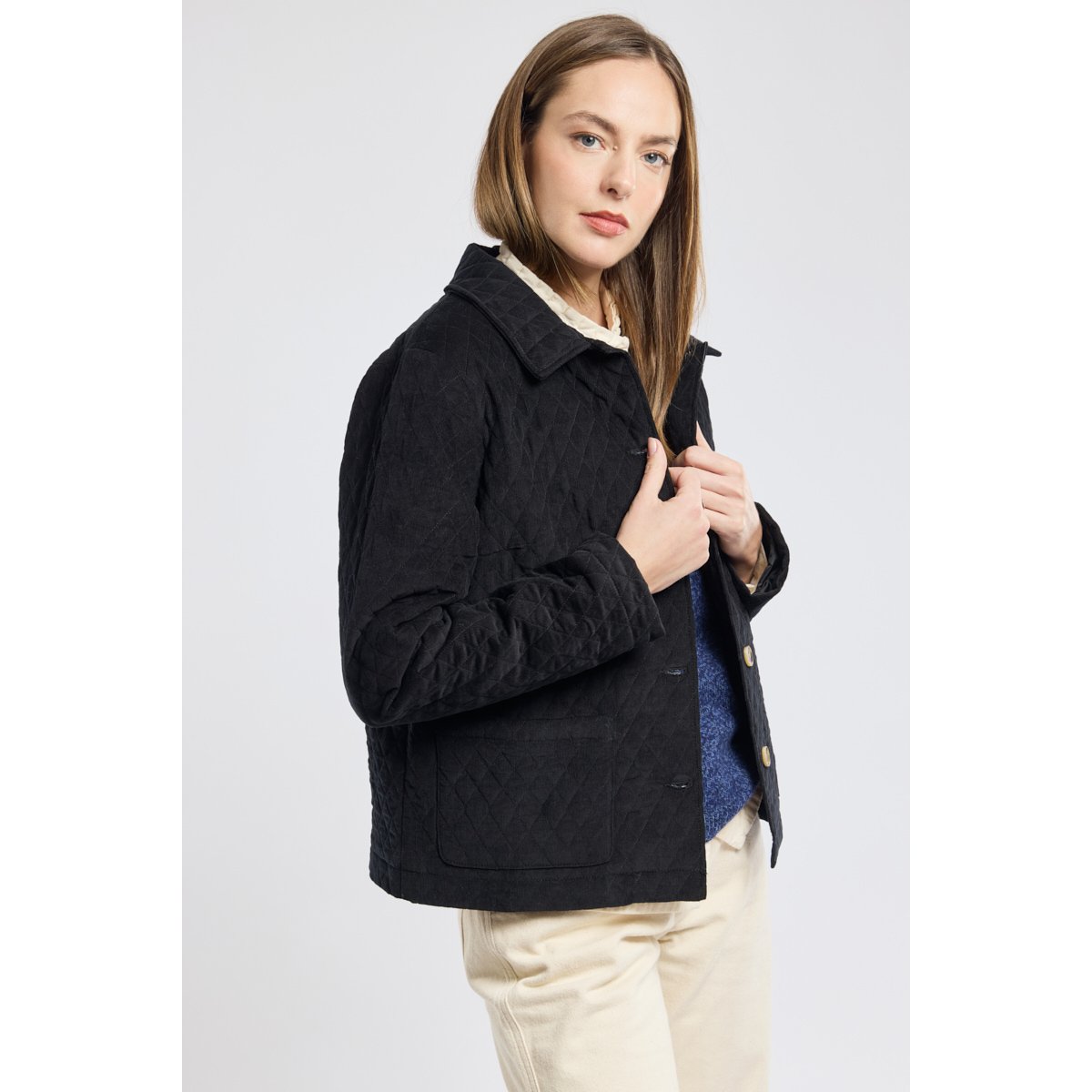 Veste velours matelassée en coton noir, ARMOR-LUX
