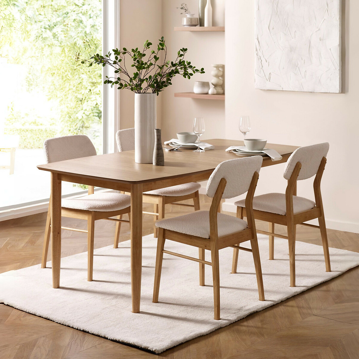 Thalía Oak & Boucle Upholstered Dining Chairs (Set of 2) wood/white, SO'HOME