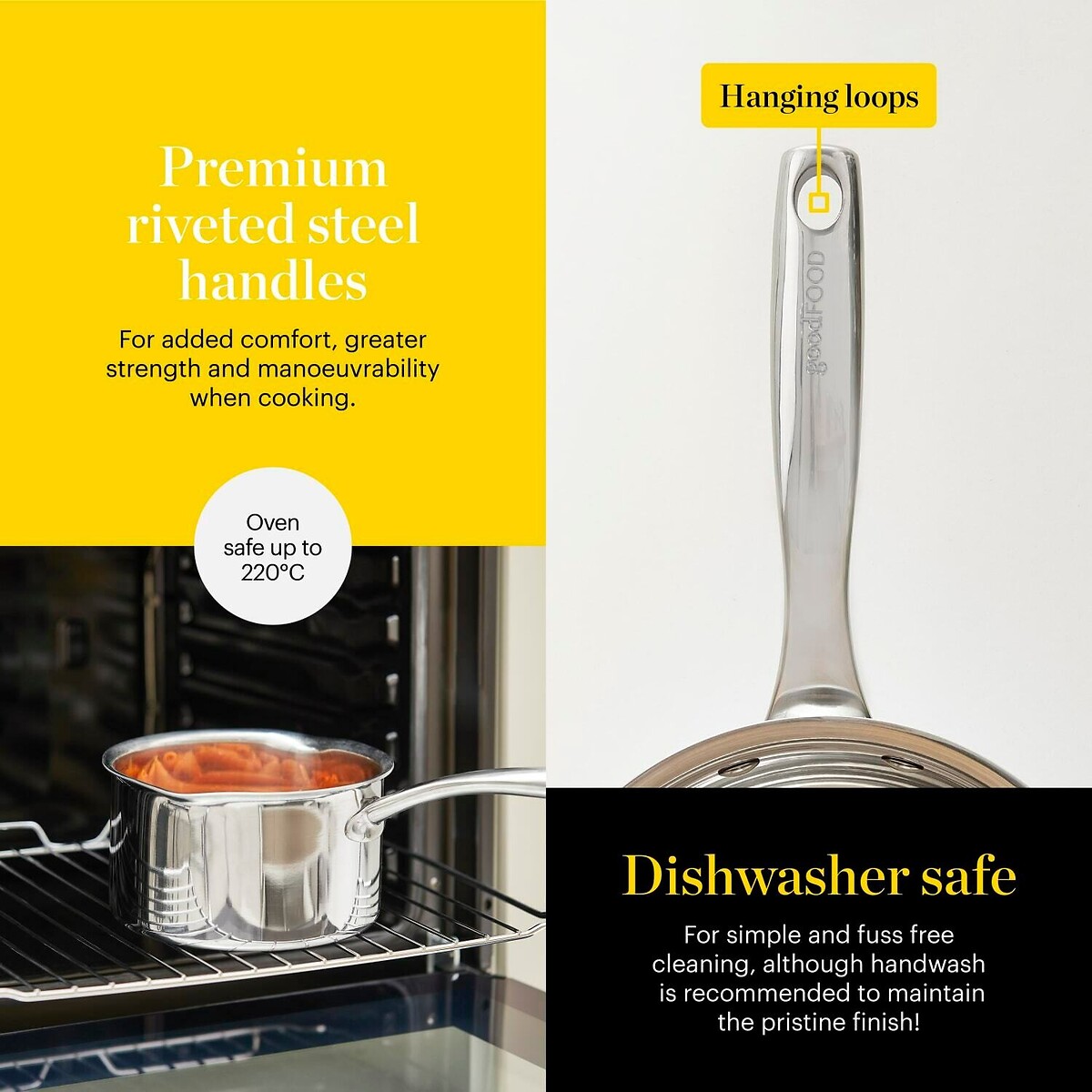 3-Piece Tri-Ply Saucepan Set silver-coloured, GOOD FOOD BY TOWER